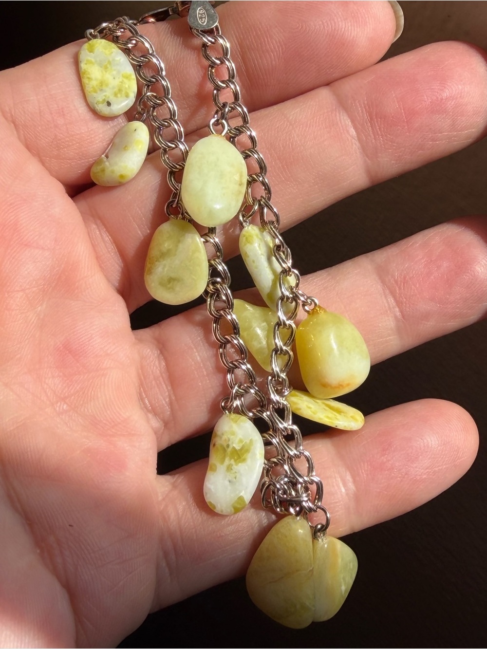 Natural Yellow Stone Charm Bracelet 
Sterling silver